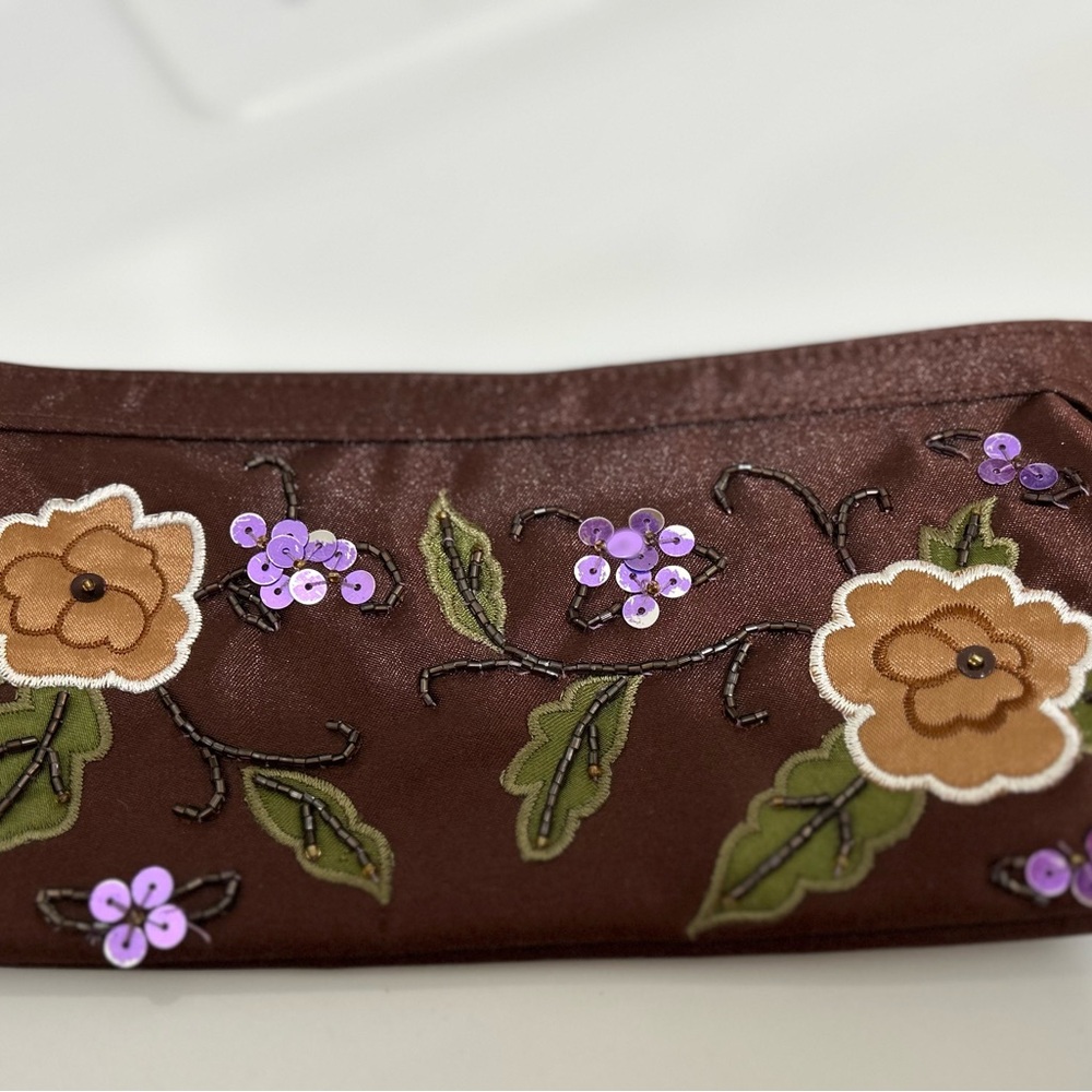 Avon Vintage Satin Floral Embroidered Clutch
